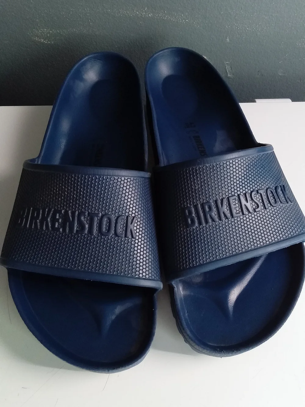 Birkenstock‎ Barbados EVA Navy Blue Logo Slide Sandals Mens 42 L11 1015480